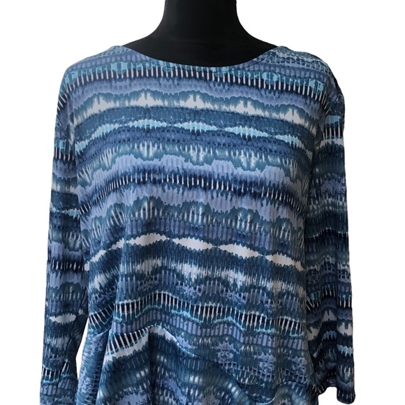 New Directions Asymmetrical Blue Wave Striped Blouse size XL - Picture 2 of 8